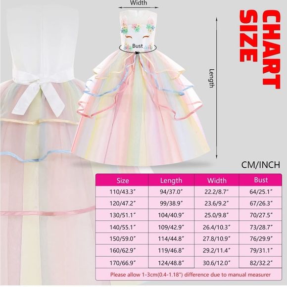 Unicorn Dress for Girls Unicorn Costume with Headband & Satin Sash Birthday NWT - Picture 7 of 7